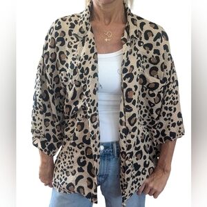 Vintage Flora Kung 100% SILK Leopard Print Blouse Shirt Oversized Size 10